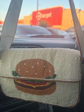Beaded Cream Burger Crossbody Bag